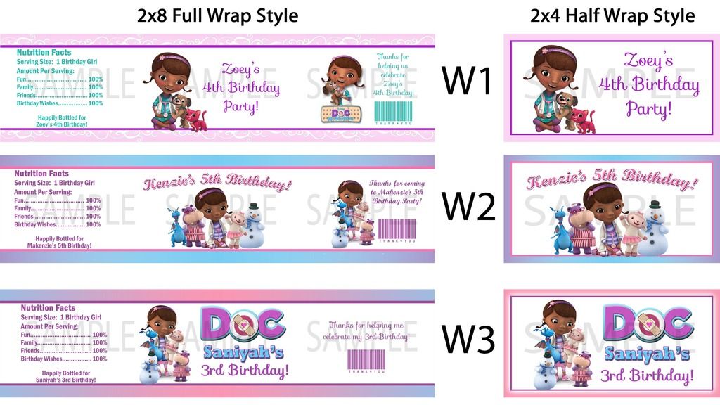 Doc McStuffins Printed Water Bottle Labels Birthday Party Baby